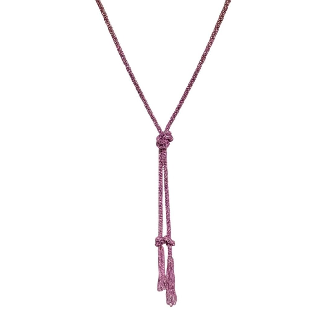 Elegant Handcrafted Pink Seed Bead Knotted Tassel Necklace Statement Jewelry